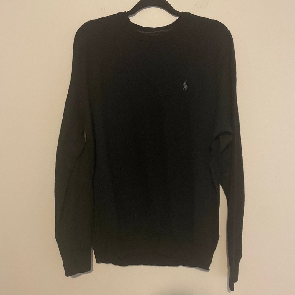 Polo Ralph Lauren black pony merino wool sweater washable minimalist preppy XL